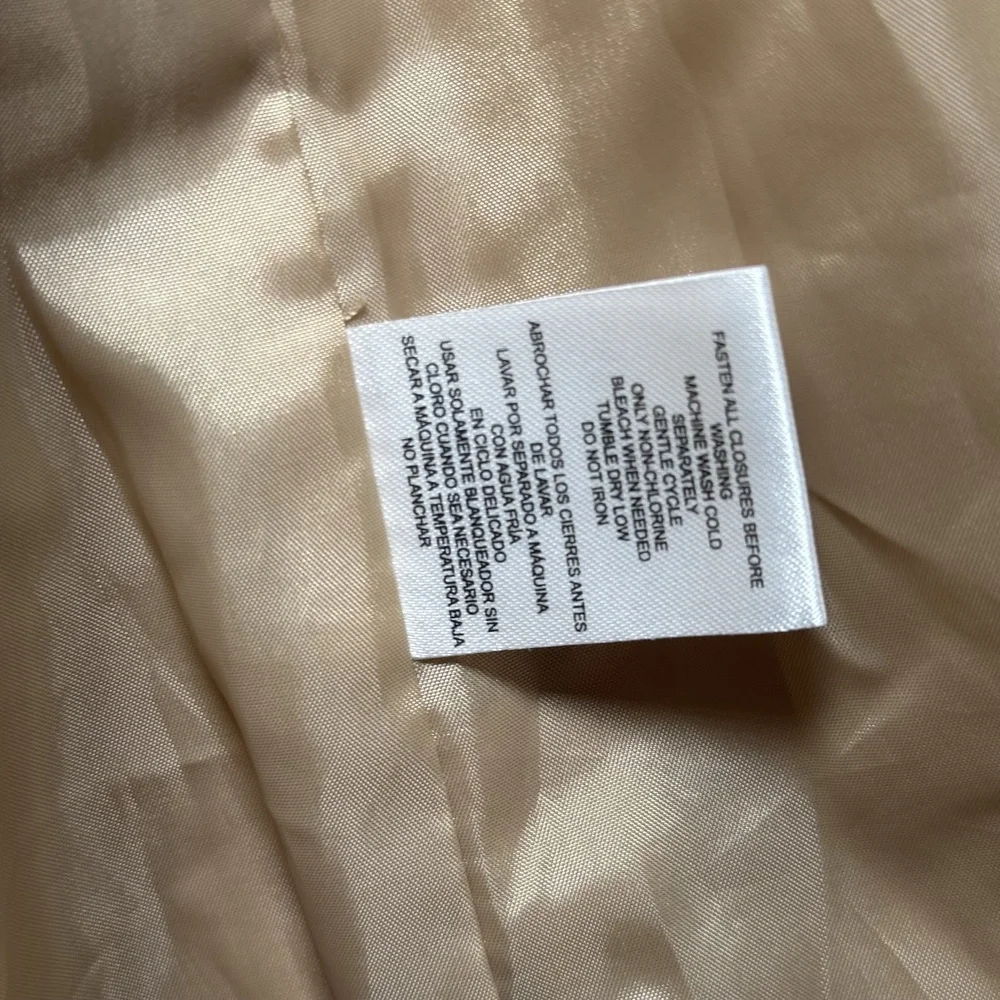 Lands End Raincoat Womens Large Hooded Zip Snap Front Mid Length Jacket Beige - Picture 14 of 15
